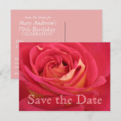 Roos Save the date 70th Birthday Celebration Postc Aankondigingskaart (Voorkant / Achterkant)