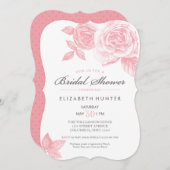Roos Schets Bridal Shower Invitation in Pink Kaart (Voorkant / Achterkant)