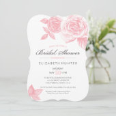 Roos Schets Bridal Shower Invitation in Pink Kaart (Staand voorkant)