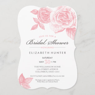 Roos Schets Bridal Shower Invitation in Pink Kaart