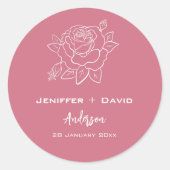 Roos schets gepersonaliseerde bruiloft / Vrijgezel Ronde Sticker (Voorkant)