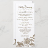 Roos schets huwelijksprogramma in sepia programmakaart (Voorkant / Achterkant)