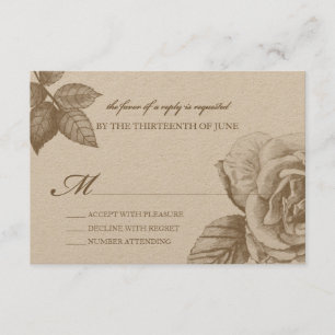 Roos Schets Reply Card in Sepia RSVP Kaartje