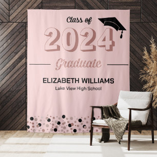 Roos Script Confetti Afstudeerder Partij Roze acht Wandkleed