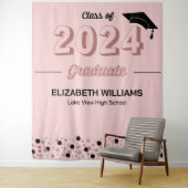 Roos Script Confetti Afstudeerder Partij Roze acht Wandkleed (In situ)