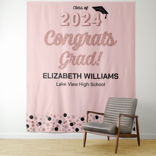 Roos Script Confetti bevat Afstudeerder roze achte Wandkleed (In situ)