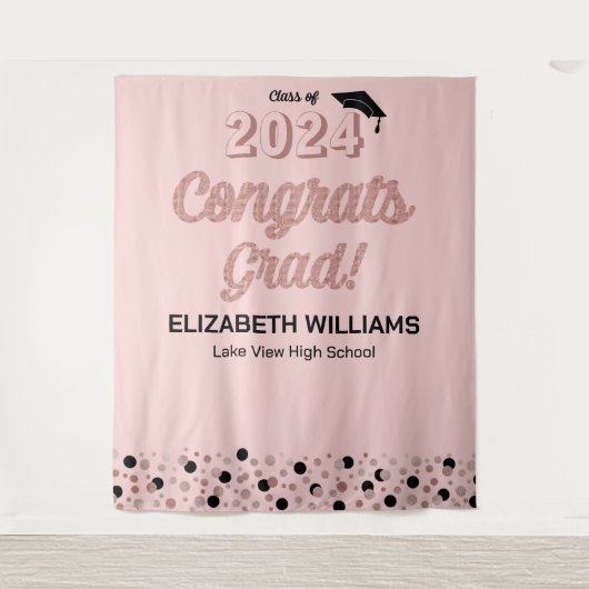 Roos Script Confetti bevat Afstudeerder roze achte Wandkleed (Voorkant)