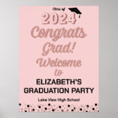 Roos Script Congrates Afstudeerder Roze Welkomstte Poster (Voorkant)