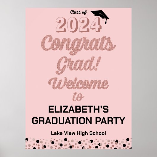 Roos Script Congrates Afstudeerder Roze Welkomstte Poster (Voorkant)