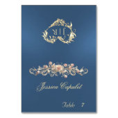 Roos Scroll & Hart Monogram - Blauwe Plaatskaart Kaart (Voorkant)