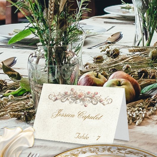Roos Scroll & Hart Monogram - Crème Plaatskaart Kaart