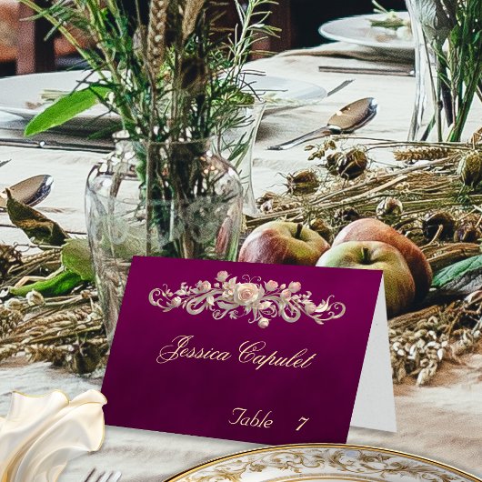 Roos Scroll & Hart Monogram - Pruim Plaatskaart Kaart