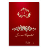 Roos Scroll & Hart Monogram - Rode Plaatskaart Kaart (Voorkant)