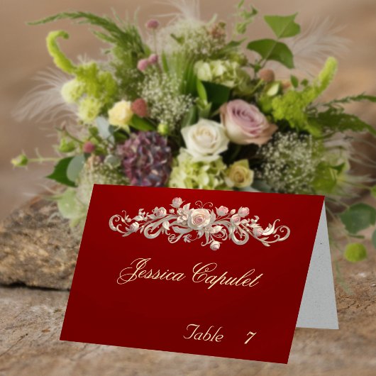 Roos Scroll & Hart Monogram - Rode Plaatskaart Kaart
