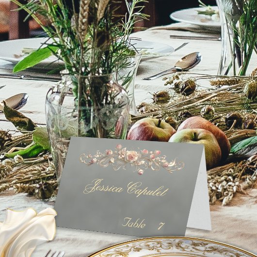 Roos Scroll & Hart Monogram - Sage Plaatskaart Kaart