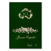 Roos Scroll & Hart Monogram - Smaragd Place Card Kaart (Voorkant)