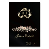 Roos Scroll & Hart Monogram - Zwarte Plaatskaart Kaart (Voorkant)