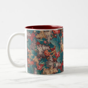 Roos, Sering, Grootbladig Patroon Vintage Tuin Tweekleurige Koffiemok