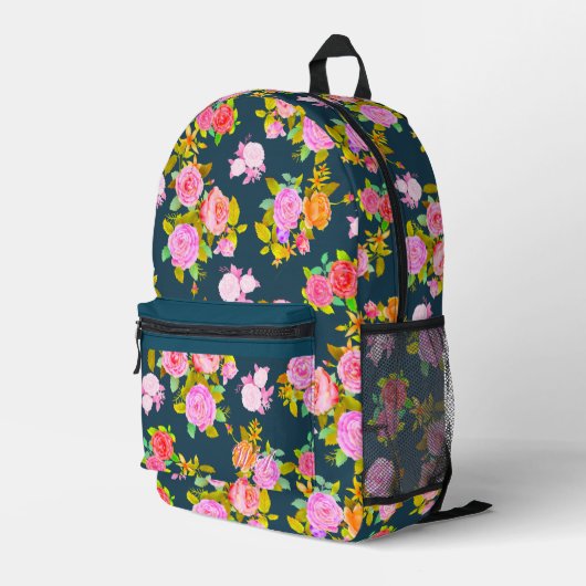 Roos Shabby Navy bedrukte rugzak (Achterkant Hoek Rechts)
