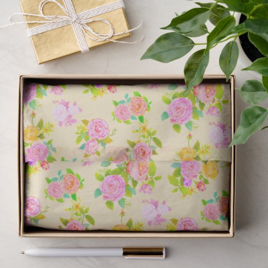 Roos Shabby Vintage Geel Tissuepapier (Geschenk)