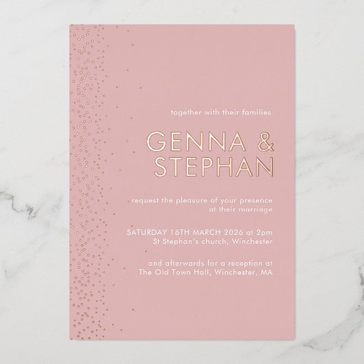 Roos Shimmer folie bruiloft Uitnodiging (Voorkant)