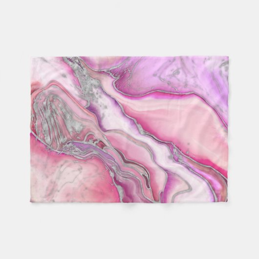 Roos Silver liquid Marble Fleece Deken (Voorkant (Horizontaal))