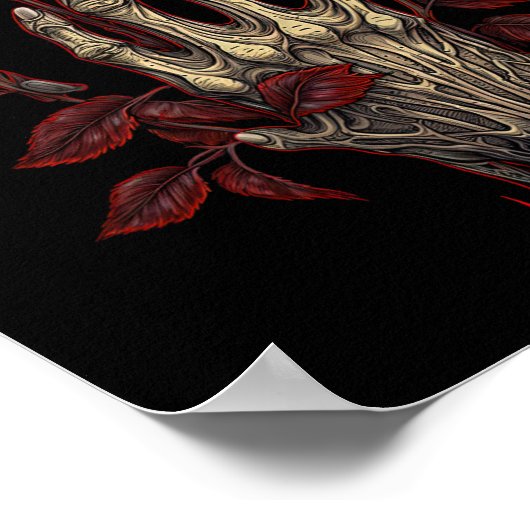 Roos Skelet Schedel Hand Rode Bloem Roos 1 Poster (Hoek)