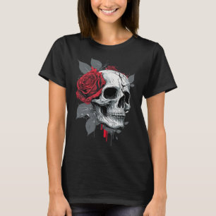 Roos Skelet Schedel Hand Rood Bloem Roos T-shirt