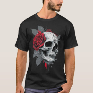 Roos Skelet Schedel Hand Rood Bloem Roos T-shirt