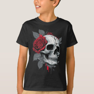 Roos Skelet Schedel Hand Rood Bloem Roos T-shirt