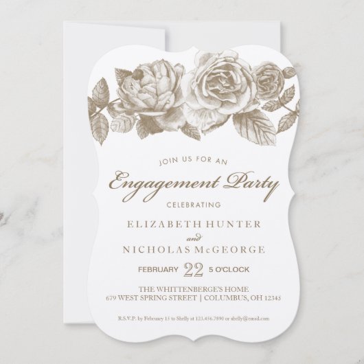 Roos Sketch Engagement Party in Sepia Kaart (Voorkant)