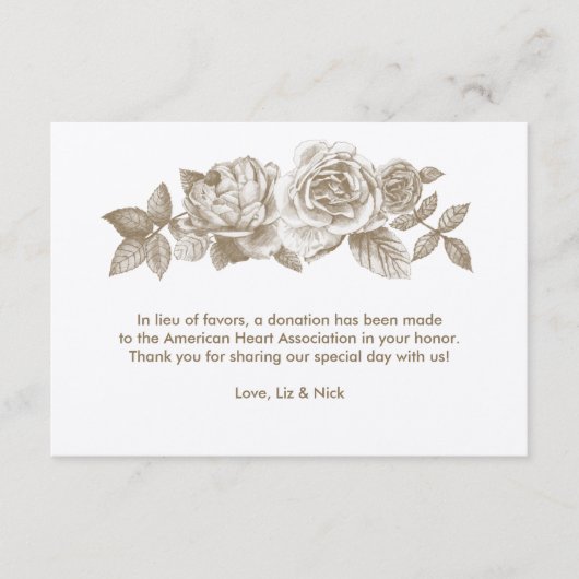 Roos Sketch Favor Card in Sepia Informatiekaartje (Voorkant)