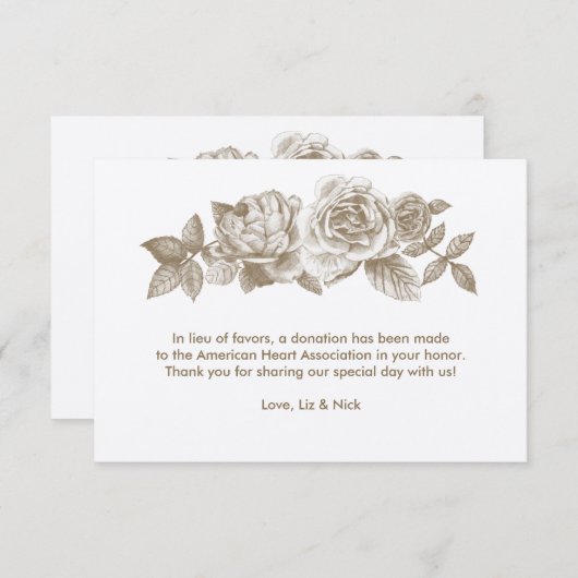 Roos Sketch Favor Card in Sepia Informatiekaartje (Voorkant / Achterkant)