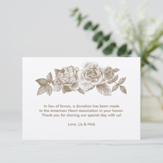 Roos Sketch Favor Card in Sepia Informatiekaartje (Staand voorkant)
