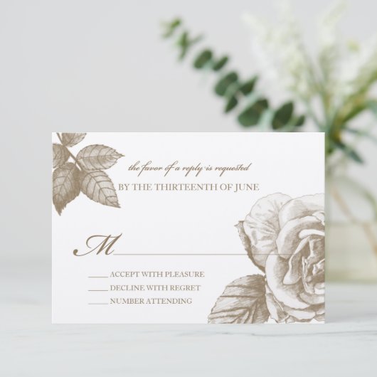 Roos Sketch Reply Kaart in Sepia (Staand voorkant)