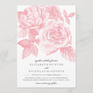Roos Sketch Wedding Invitation in Pink Kaart