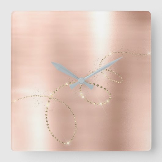 Roos Skinny Crystals, bevroren Glass Infinity Copp Vierkante Klok (Voorkant)