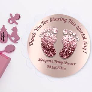 Roos Skinny Feet Baby shower Favor Dank je Ronde Sticker
