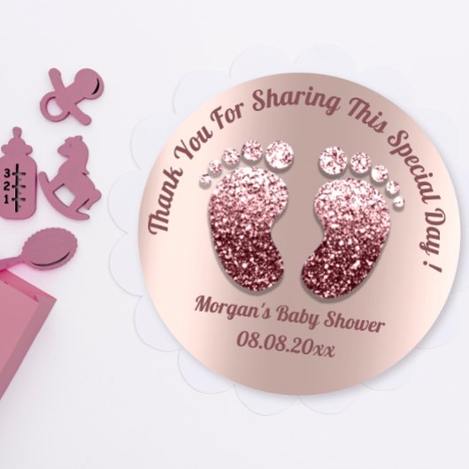 Roos Skinny Feet Baby shower Favor Dank je Ronde Sticker
