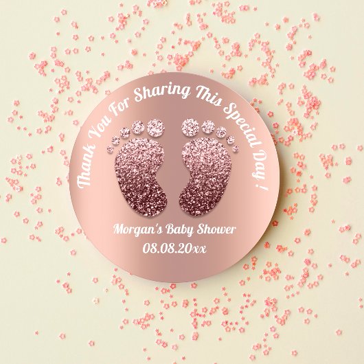 Roos Skinny Feet Baby shower Favor Dank je Ronde Sticker