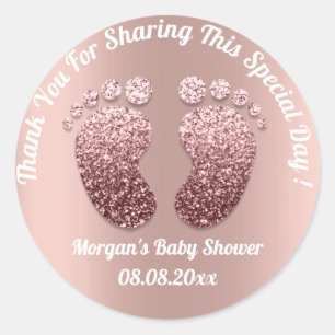Roos Skinny Feet Baby shower Favor Dank je Ronde Sticker