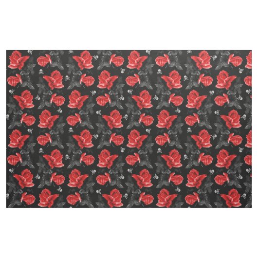 Roos Skulls Gothic Red Pattern Stof (Yard (91,4 cm))
