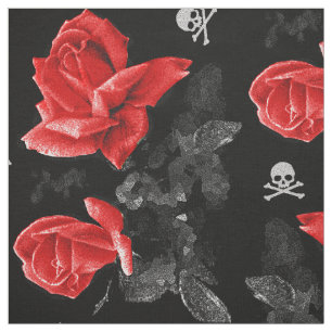 Roos Skulls Gothic Red Pattern Stof