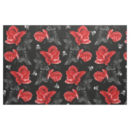 Roos Skulls Gothic Red Pattern Stof (Fat Quarter)