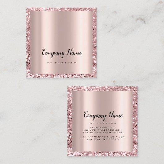 Roos Square Glitter Makeup Beauty Salon VIP Afsprakenkaartje (Voorkant / Achterkant)