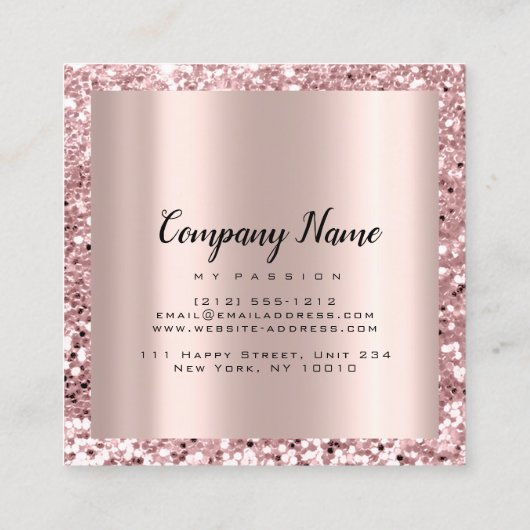 Roos Square Glitter Makeup Beauty Salon VIP Afsprakenkaartje (Achterkant)