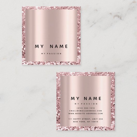 Roos Square Glitter Makeup Blogger Lasht Roze Afsprakenkaartje (Voorkant / Achterkant)