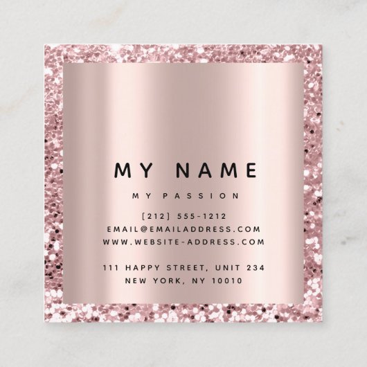 Roos Square Glitter Makeup Blogger Lasht Roze Afsprakenkaartje (Achterkant)