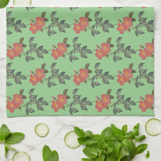  Roos Stem op groene keukenhanddoek (Gevouwen)