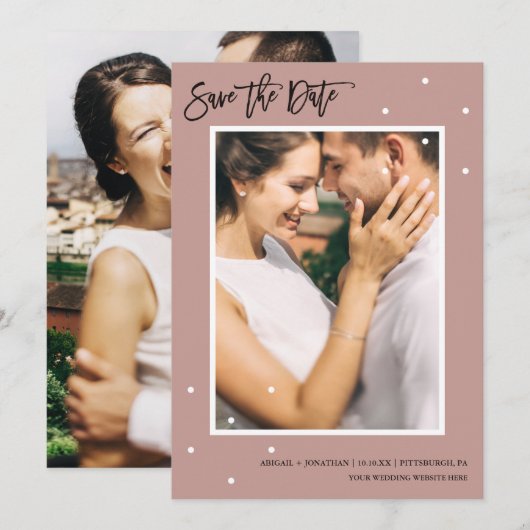  Roos Stippen Foto Sla de datum op Save The Date (Voorkant / Achterkant)
